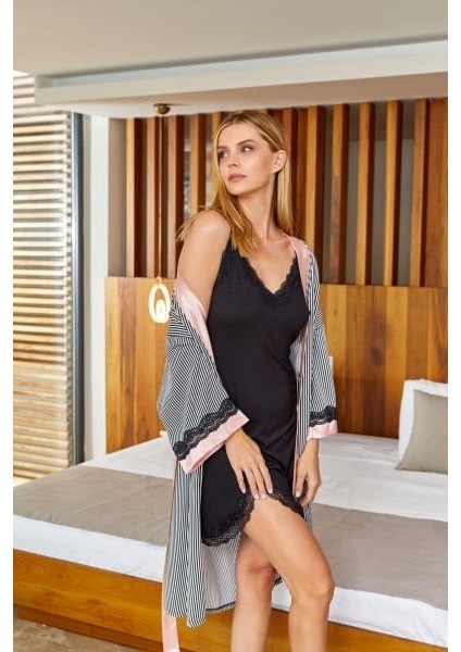 24594 Kadın Çizgili Çizgili Kimono Sabahlık fiyatları