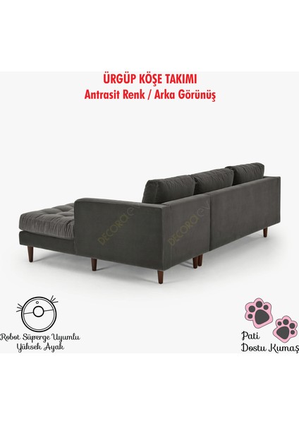 Ürgüp Antrasit Modern Rahat Modüler L Köşe Koltuk Takımı Pofuduk Uzanmalı Köşe Takımı Sağ Köşe Baby Face Leke Tutmaz Yumuşak Kumaş Günlük Kullanıma Uygun Yumuşak Sünger