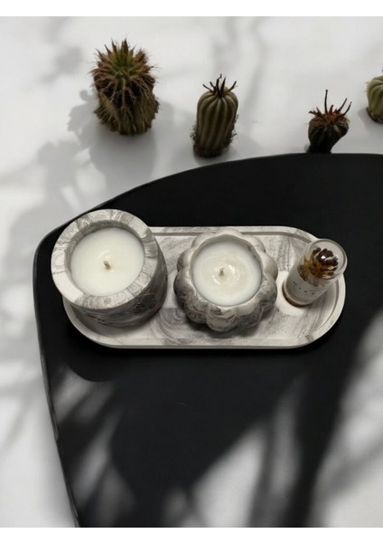 Dekoratif 2'li Mermer Desenli, Lavanta Kokulu Soya Wax Mum Seti fiyatları