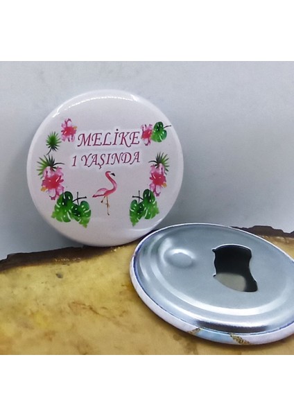 10 Adet Flamingo Doğum Günü Partisi Baskılı Metal Magnet Açacak 58 mm Doğum Günü Hediyesi