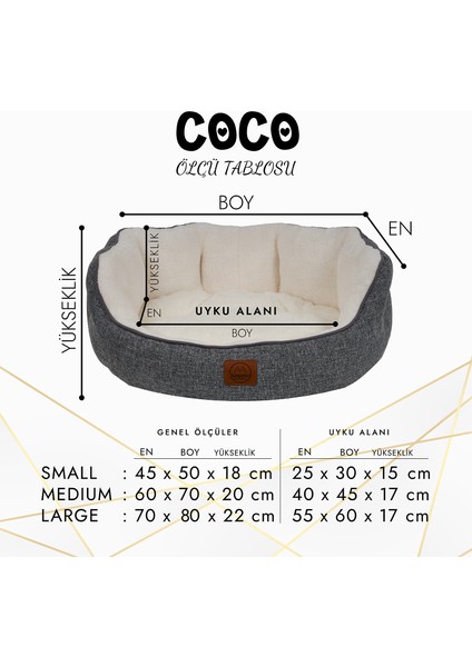 Coco, Çift Taraflı Minderli, Ultra Yumuşak, Kaydırmaz Tabanlı, Yıkanabilir Kedi Ve Köpek Yatağı