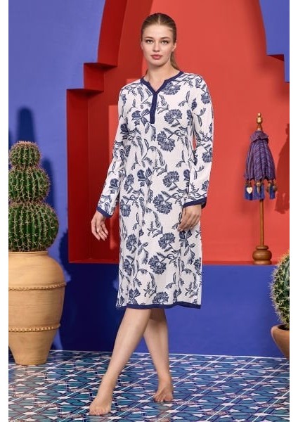 25175 Kadın Desenli Desenli Midi Boy Modal Kumaşgecelik