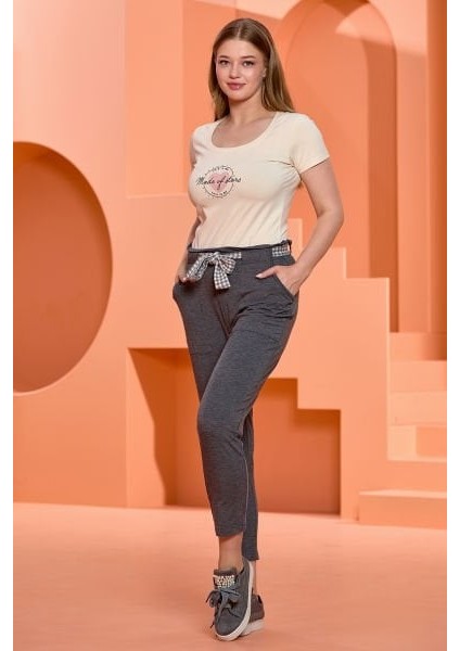 25060 Kadın Ekose Ceketli 3'lü Pijama Takımı