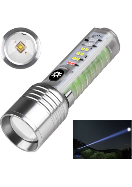 Profesyonel LED Güçlü 8 Modlu Pe-C 1000 Lümen Polis Çakarlı Şarjlı El Feneri