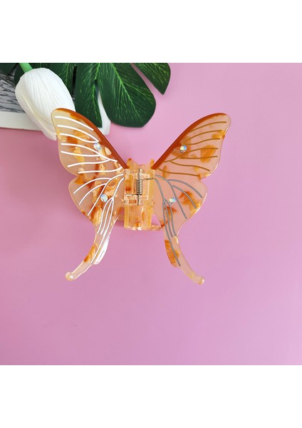 Kelebek Tasarımlı Kemik Asetat Yüksek Kalite Toka - Turuncu