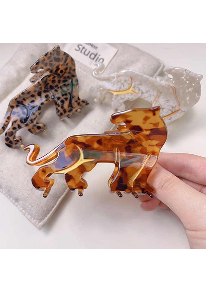Minimal Leopar Desenli Kemik Asetat Yüksek Kalite Toka - Turuncu