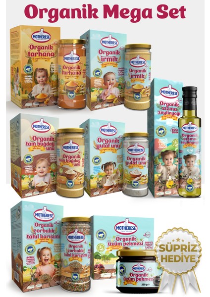 Organik Mega Set- Tarhana- Irmik- Tam Buğday Unu- Yulaf Unu- Zeytinyağ- Çorbalık Tahıl- Üzüm Pekmezi