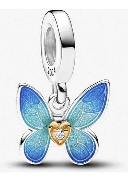 Blue Butterfly Dangle Gümüş Sallantılı Charm NUR-CH00017