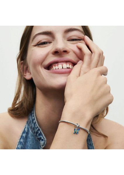 Blue Butterfly Dangle Gümüş Sallantılı Charm NUR-CH00017 fırsatları