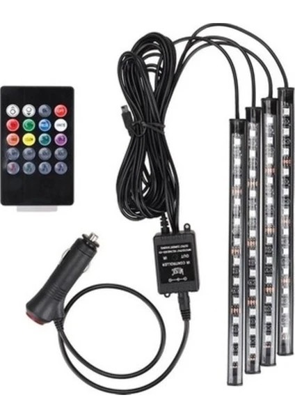 12 LED Ayak Altı LED Lamba Kumandalı Sese Duyarlı Rgb Araç Içi Aydınlatma Çakmaklık Girişli