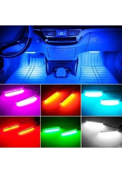 12 LED Ayak Altı LED Lamba Kumandalı Sese Duyarlı Rgb Araç Içi Aydınlatma Çakmaklık Girişli