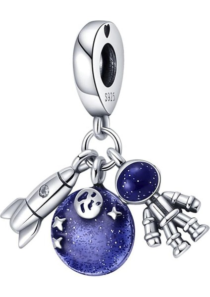 Uzay Astronot Füze Gümüş Sallantılı Charm NUR-CH00021