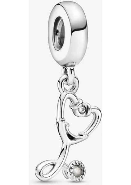 Kalp Stetoskop Gümüş Sallantılı Charm NUR-CH00008