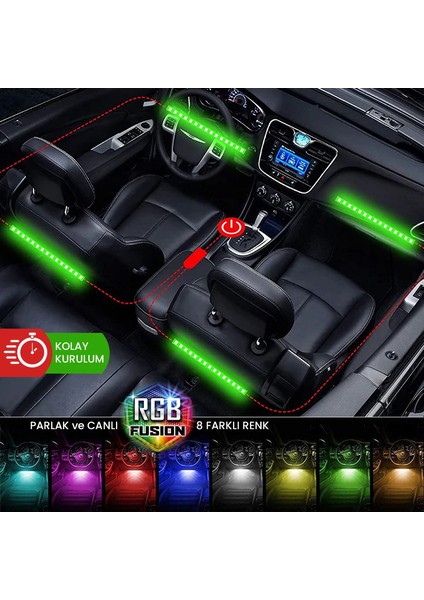 12 LED Ayak Altı LED Lamba Kumandalı Sese Duyarlı Rgb Araç Içi Aydınlatma Çakmaklık Girişli