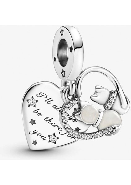Kediler ve Kalpler Gümüş Sallantılı Charm NUR-CH00009