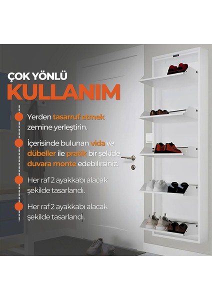 5'li Metal Ayakkabılık - Beyaz