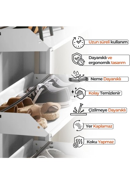 3'lü Metal Ayakkabılık - Beyaz
