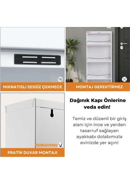 3'lü Metal Ayakkabılık - Beyaz
