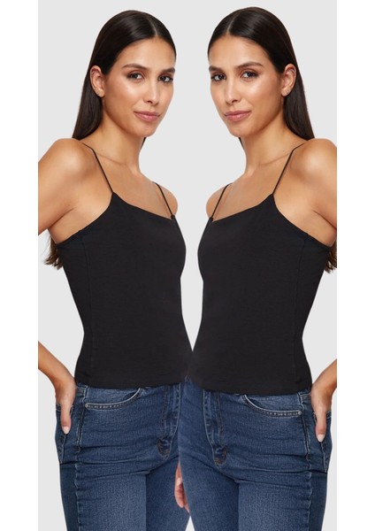Kadın Ip Askılı 2'li Örme Bluz Paketi E25T0017T