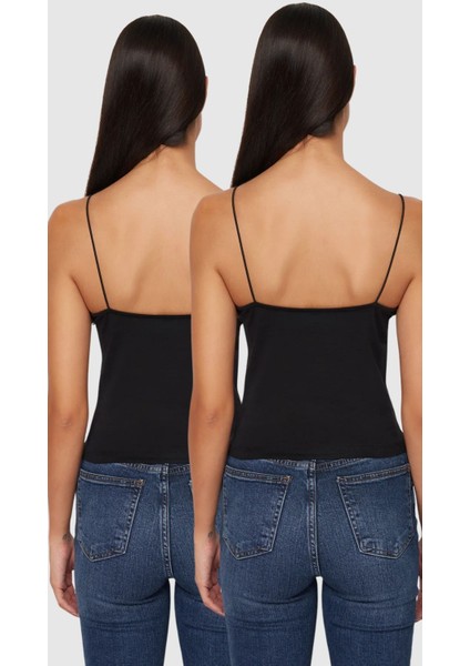 Kadın Ip Askılı 2'li Örme Bluz Paketi E25T0017T