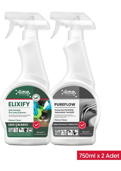 Elixify Ultra Güçlü Sıvı Leke Çıkarıcı & Pureflow Banyo Armatür Temizleyici 2'li Paket Avantajlı Paket