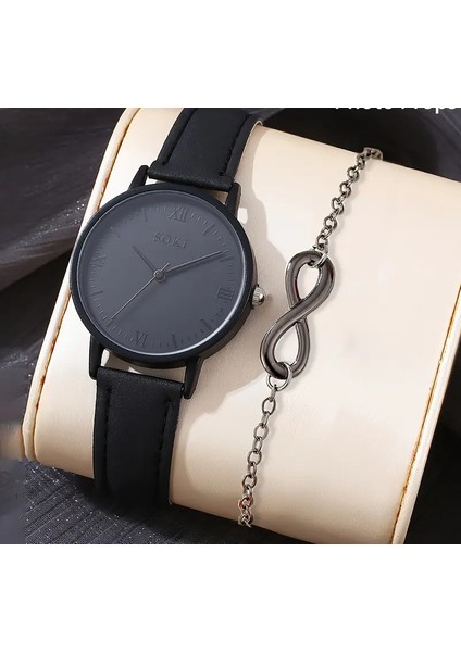 Siyah Kadın Kol Saat Seti Saat Bileklik