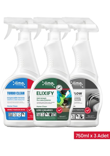 Pureflow Banyo Armatür Temizleyici, turbo Clean Ultra Güçlü Banyo Temizleyici, elixify Çok Amaçlı Sıvı Leke Çıkarıcı Seti - 3'lü Ekonomik Paket
