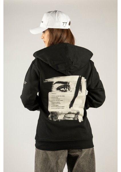 Humanity Fermuarlı Kapüşonlu Unisex Sweatshirt - Siyah Street Baskılı