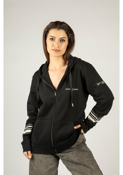 Humanity Fermuarlı Kapüşonlu Unisex Sweatshirt - Siyah Street Baskılı modelleri