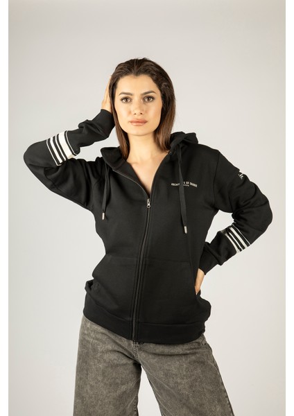 Wake Up Fermuarlı Kapüşonlu Unisex Sweatshirt - Siyah Street Baskılı modelleri