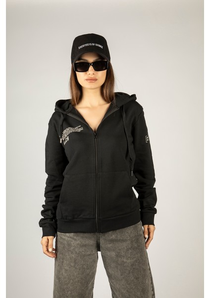 Queens Don’t Compete Fermuarlı Kapüşonlu Unisex Sweatshirt - Siyah Street Baskılı fiyatları