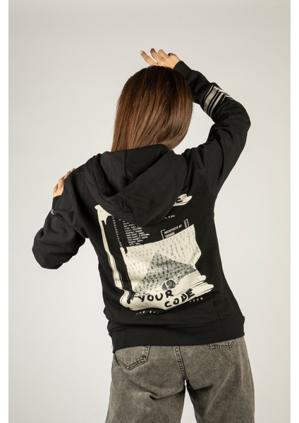 Show Meyour Code Fermuarlı Kapüşonlu Unisex Sweatshirt - Siyah Street Baskılı fiyatları