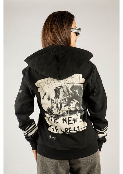 Privacy The New Secrecy Fermuarlı Kapüşonlu Unisex Sweatshirt - Siyah Street Baskılı