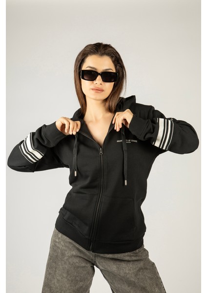 Aliens Fermuarlı Kapüşonlu Unisex Sweatshirt - Siyah Street Baskılı modelleri