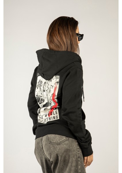 I Want The Whole World On Nothing Fermuarlı Kapüşonlu Unisex Sweatshirt - Siyah Street Baskılı fiyatları