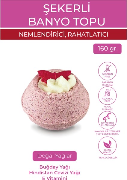 Sugar Plum Köpüren Banyo Topu Nem Bombası Banyo Bombası 160 gr - Pink On My Palm