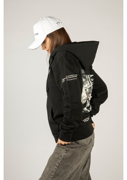 More Money More Problems Fermuarlı Kapüşonlu Unisex Sweatshirt - Siyah Street Baskılı fiyatları
