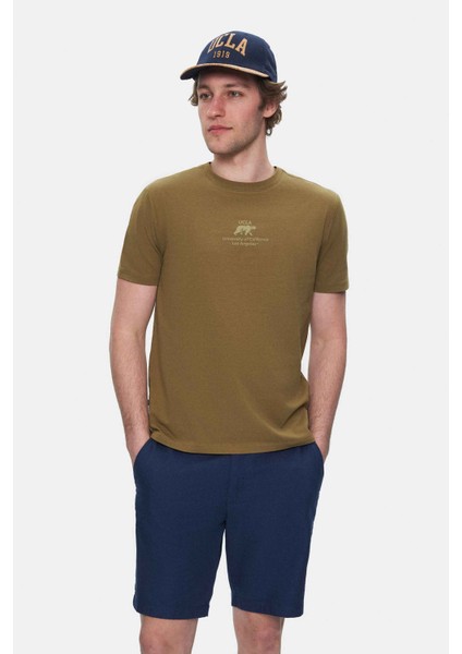 Fabıo Açık Pembe Bisiklet Yaka Baskılı Standard Fit Erkek Tshirt