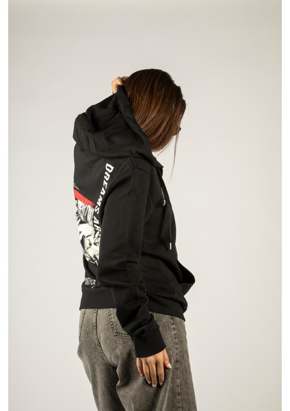 Dreams Are For Realfermuarlı Kapüşonlu Unisex Sweatshirt - Siyah Street Baskılı modelleri