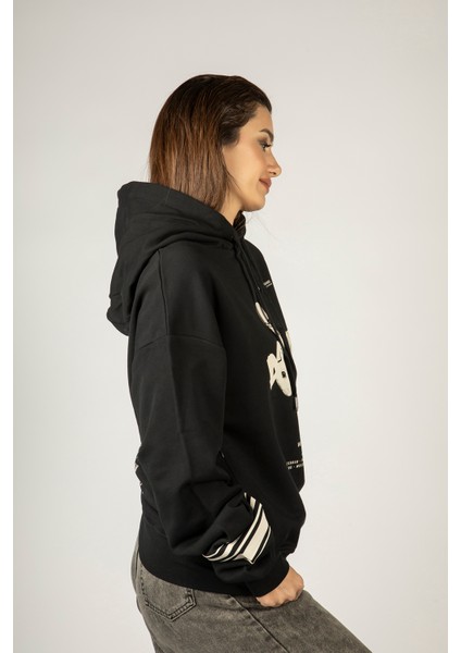 Aliens Baskılı Kapüşonlu Unisex Sweatshirt - Siyah %100 Organik Pamuk fiyatları