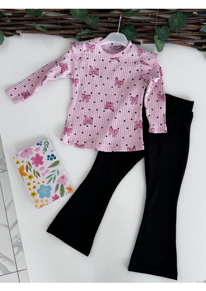 Omuz Fırfırlı Fitilli Ispanyol Paça Leopar Kız Ikili Takım