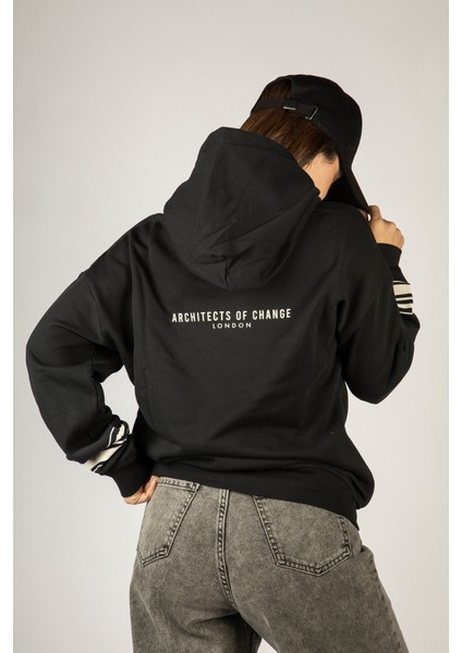 Humanity Baskılı Kapüşonlu Unisex Sweatshirt - Siyah %100 Organik Pamuk fiyatları