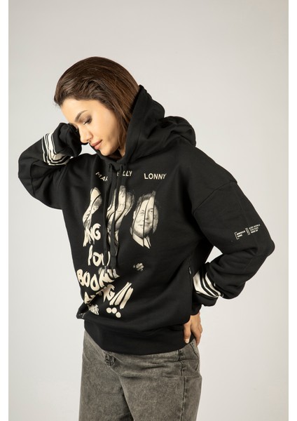 Good Fellas Baskılı Kapüşonlu Unisex Sweatshirt - Siyah %100 Organik Pamuk fiyatları