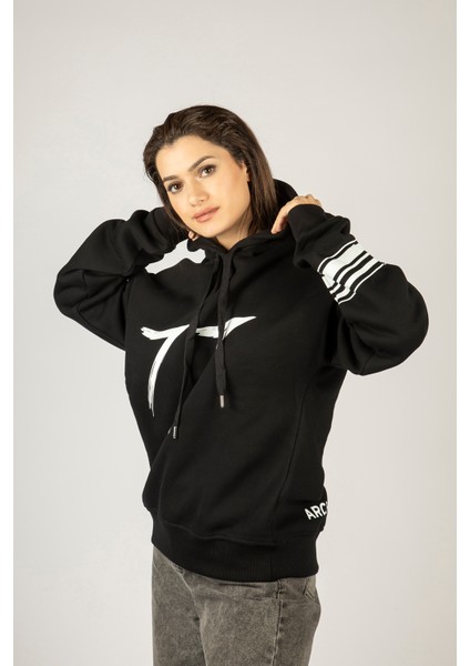 77 London Siyah Kapüşonlu Unisex Sweatshirt - Premium Pamuklu Kumaş fiyatları