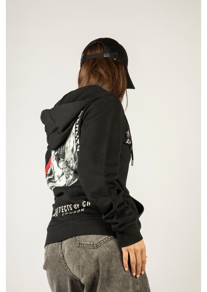 Reality Fermuarlı Kapüşonlu Unisex Sweatshirt - Siyah Street Baskılı fiyatları