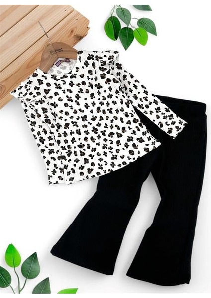 Omuz Fırfırlı Fitilli Ispanyol Paça Leopar Kız Ikili Takım
