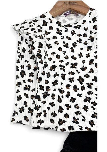 Omuz Fırfırlı Fitilli Ispanyol Paça Leopar Kız Ikili Takım modelleri