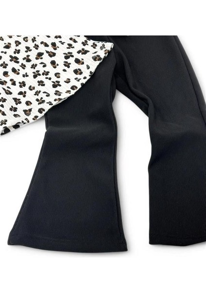 Omuz Fırfırlı Fitilli Ispanyol Paça Leopar Kız Ikili Takım fırsatları