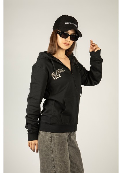 More Money More Problems Fermuarlı Kapüşonlu Unisex Sweatshirt - Siyah Street Baskılı