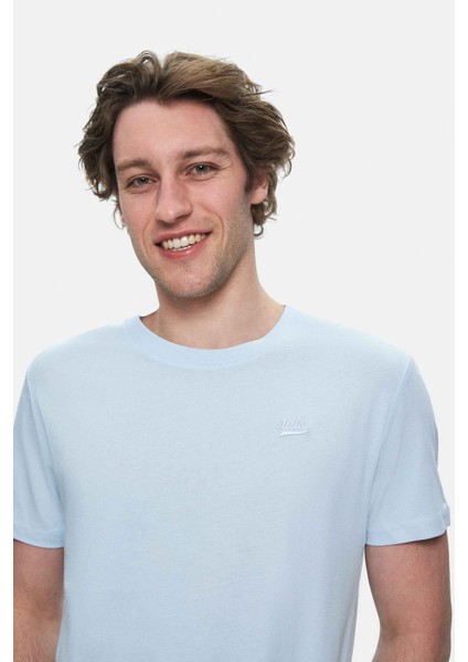 Harper Gök Mavi Bisiklet Yaka Nakışlı Standard Fit Erkek Tshirt